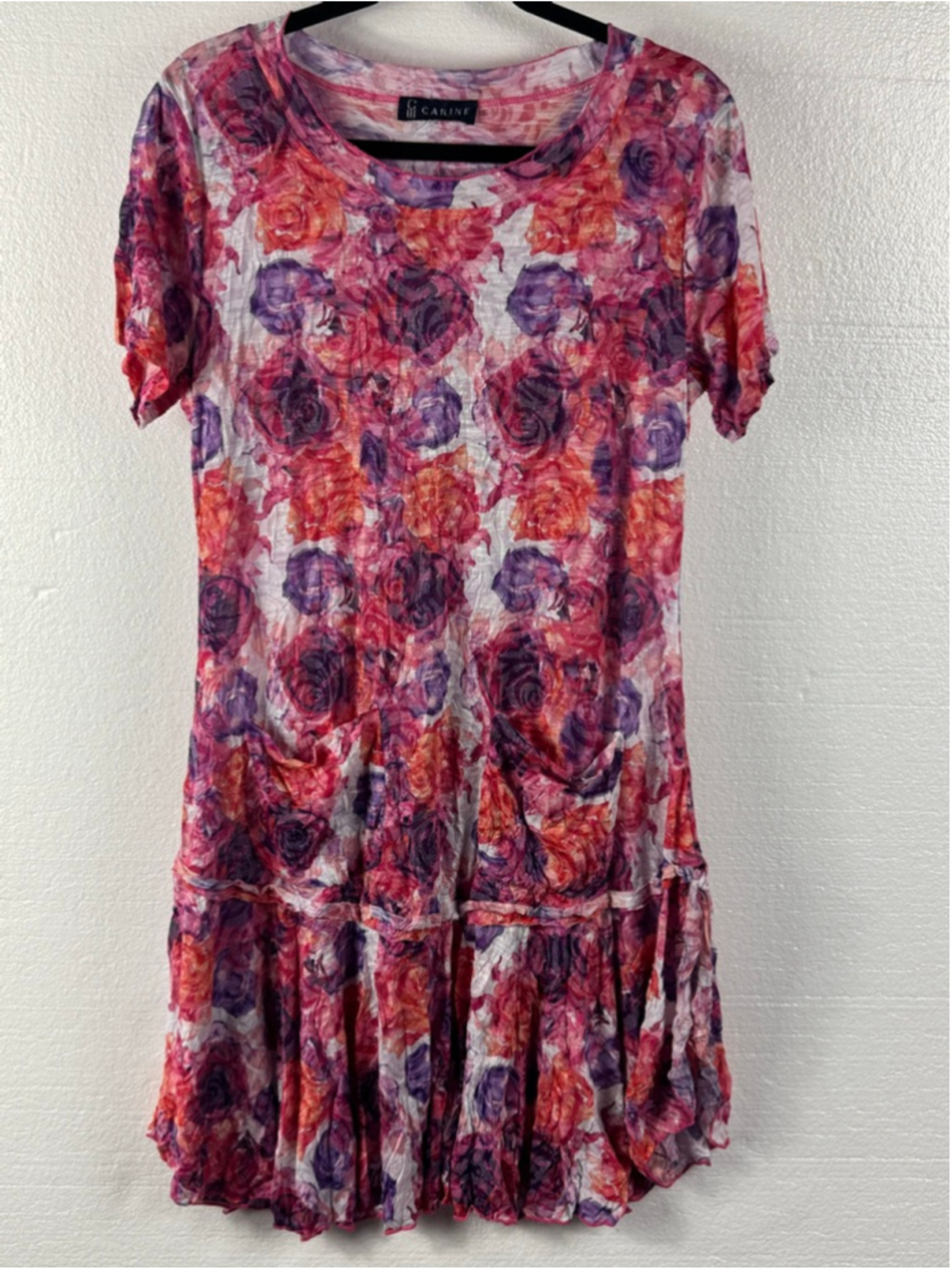 CARINE Floral Riley Dress Blossom Cascade Short Sleeve Dress in Pink and Purple